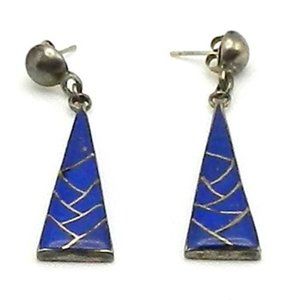 Vintage LAPIS Lazuli Triangle Earrings Sterling Silver pierced